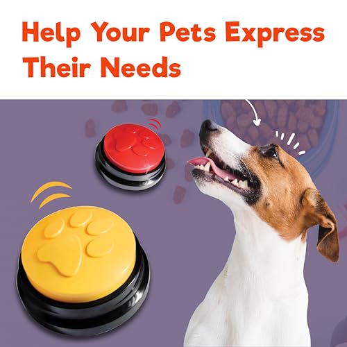 SUHSAI Hundeknöpfe, Sprechtraining, 4er-Pack beschreibbare Hundeknöpfe für Kommunikation und Haustiertraining, 30-Sekunden-Sprachsummer mit Pfotendesign, sprechende Tonknöpfe für Haustiere
