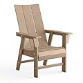 Costaelm Outdoor Adirondack Chair, HDPE Patio Balcony Chairs, Portside Seashell Nautical Curveback Adirondack Chair and Fire Pit Chairs, Weathered Wood