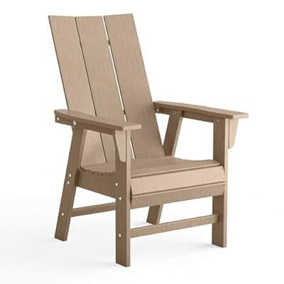 Costaelm Outdoor Adirondack Chair, HDPE Patio Balcony Chairs, Portside Seashell Nautical Curveback Adirondack Chair and Fire Pit Chairs, Weathered Wood