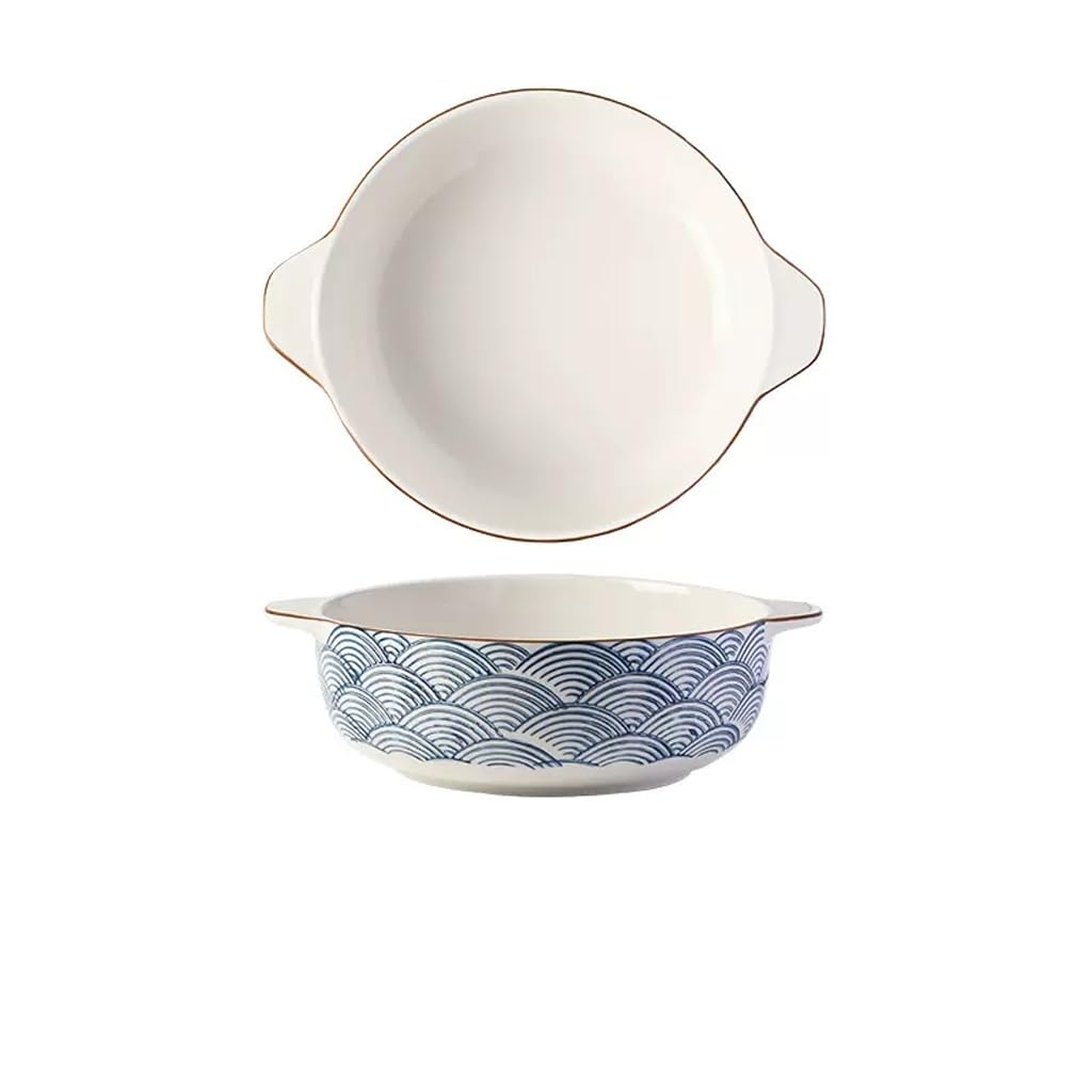 XYIANG Soup Bowl Japanese-style Ceramic Binaural Soup Bowl Household Soup Bowl Bowl Extra Large Noodle Bowl Large Bowl Deep Bowls (A Small)