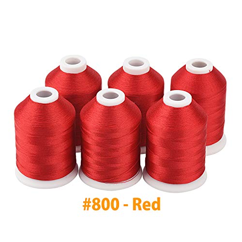 Image of Simthread 6 Spools Red Machine Embroidery Thread 1000M(1100Yards) for Brother, Babylock, Janome, Pfaff, Singer, Bernina and Other Home Machines (Red)