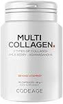 Codeage Multi Collagen Peptides Capsules, Types I, II, III, V & X, Grass-Fed & Hydrolyzed Bovine Collagen Supplement with Ashwagandha & Amla Berry, Collagen for Skin, Hair, Nails, Joints - 90 Capsules
