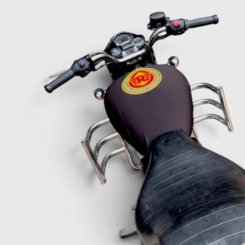 Image of Arhaan Art Modification Bullet Meteor Petrol Tank Cover Black,Universal FIT Stretchable Fabric, Since 1901 Logo