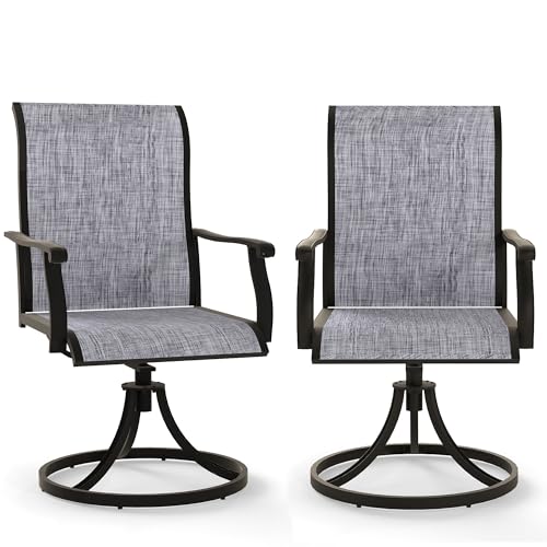 Skandiquip Outdoor Patio Swivel Dining Chairs Set of 2, 360° Swivel Rocking Chairs, All-Weather Resistant with Breathable Textilene Mesh & Rust-Proof Steel Frame, 400 Lb Capacity, Grey