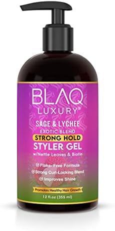 Blaq Luxury Sage & Lychee Strong Hold Styler Gel - Non-Alcoholic and Non-Flaky Formula for All-Day Hold – Biotin Infused - Promotes Hair Repair, Growth, and Manageability - 12oz