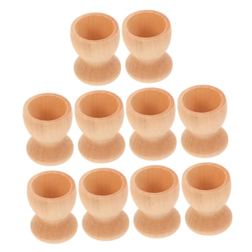 SHOWERORO 10個 向け木製卵カップ 入り 手描き用 無塗装 木製卵スタンド 春 イースター飾りに キッズ手工芸
