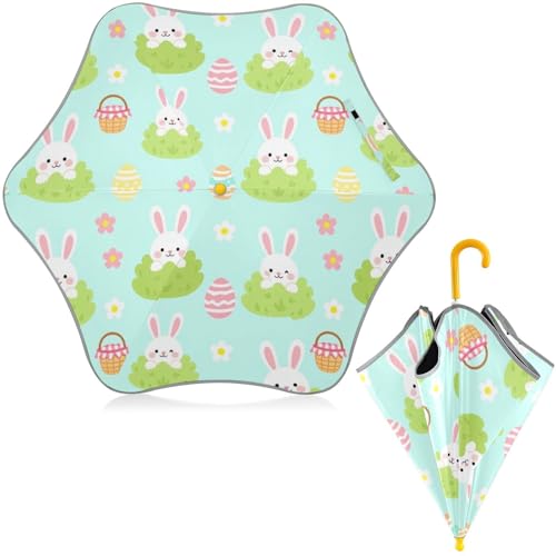 Paraguas infantil azul claro de Pascua resistente al viento y seguro para niños