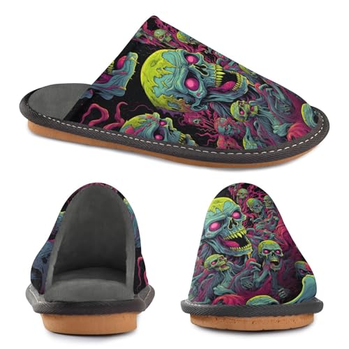 Zombie Skull Mens Womens Cozy Memory Foam Scuff Slippers Cute Indoor/Outdoor Slippers Size 4-54