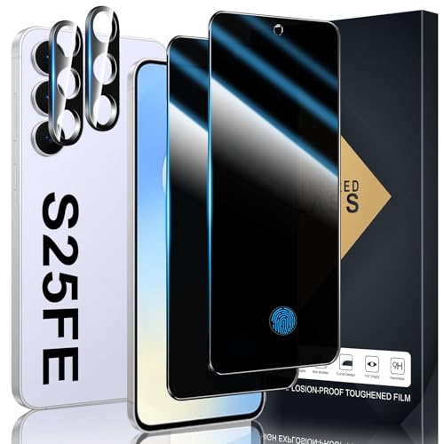 Xiezezei 2+2 Pack Privacy Screen Protector Compatible with Galaxy S25 FE 5G - 2 Tempered Film + 2 Camera Lens Glass - High Clarity - Bubble Free - Anti-Spy Protection - Anti-Shatter