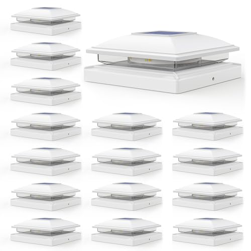 APONUO 16 Pack Solar Post Cap Lights, 2 Modes(Warm/Cool Light) Outdoor Waterproof Fence Post Solar Lights, Solar Powered Garden, Patio, Deck Decor for 4x4, 5x5, 5.5x5.5 Wood & Vinyl Posts, White by APONUO - Used condition - US$84.56
