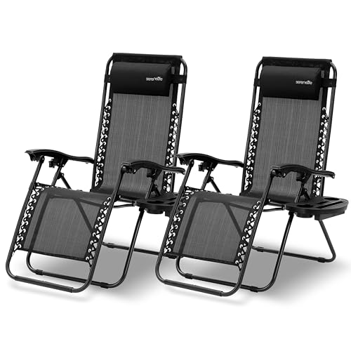 SereneLife Set di 2 Sedie da Giardino Reclinabili in Acciaio, Sdraio Pieghevoli da Esterno con...