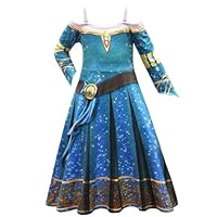 Luckyou Vestito Principessa Merida Bambina Costume da Principessa Merida Manica Lunga Abito per Carnevale Natale Festa Compleanno Halloween Cosplay Bambino Blu,120cm