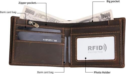 Men's Slim RFID Blocking Bifold Wallet Genuine Leather Minimalist Western Design with Credit Card Slots Brown (Brown)2