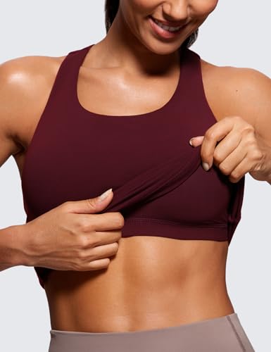 CRZ YOGA Butterluxe Workout Racerback Tank Tops for Women - Padded Athletic Spandex Yoga Shirts with Built in Bra Red Merlot X-Large