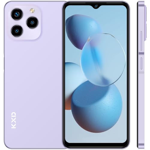 KXD A07 Unlock Cell Phone, Android 12 Unlocked Phone, 4500mAh 10W Fast Smartphones, 13MP+8MP, 6.52 Inch HD+, 4GB + 64GB/SD 256GB Mobile Phone, Fingerprint/Face ID, 4G Dual SIM Phone - Purple