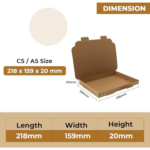 AKAR C5 A5 Postal Boxes | Royal Mail Post Box Pack | 100 Cardboard Boxes | 218x159x20mm Brown Large Letter Pip Box - Image 2