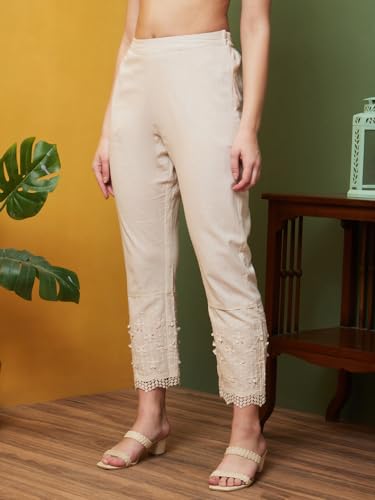 Image of Globus Women Regular Mid Rise Trousers (3640795001 Natural 28), Beige