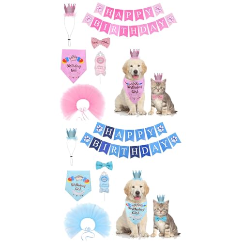 Set für Geburtstagsparty, Hundekrone, niedliches Tutu und Hut, lustiger Rock, verstellbares Zubehör, Haustiermode