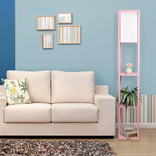 Simple Designs LF1014-LPK Etagere Organizer Storage Shelf Linen Shade Floor Lamp thumb #1