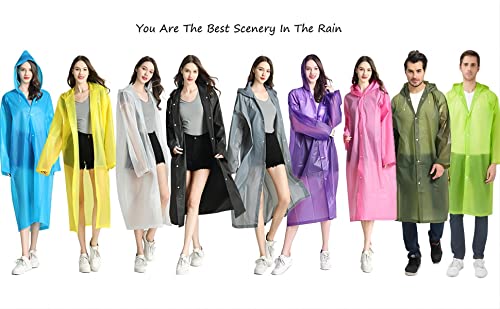 Rain Ponchos, Waterproof EVA Raincoat Reusable Outdoor Camping Travel Hooded Rain Coat Poncho for Men Women for Family Fishing/Travel/Emergency/No PVC with Hood and Elastic Sleeving, S