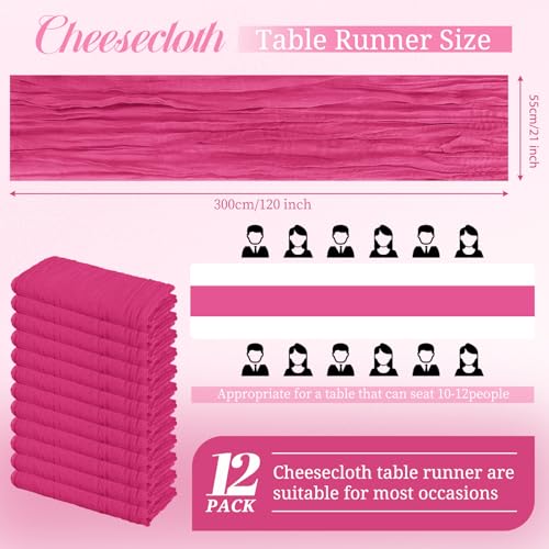 Pesonlook 12er Set Gaze-Tischläufer für Hochzeiten, 55 x 300 cm, Heißrosa – Ansicht 2