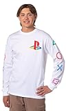 PlayStation Men's Console Controller Button Icons Adult Long Sleeve T-Shirt, Medium White
