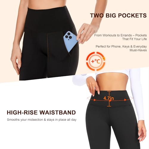 Image of DHSO Fleece Lined Leggings Women with Pockets - Thermal High Waisted Winter Warm Leggings Snow Weather Pants