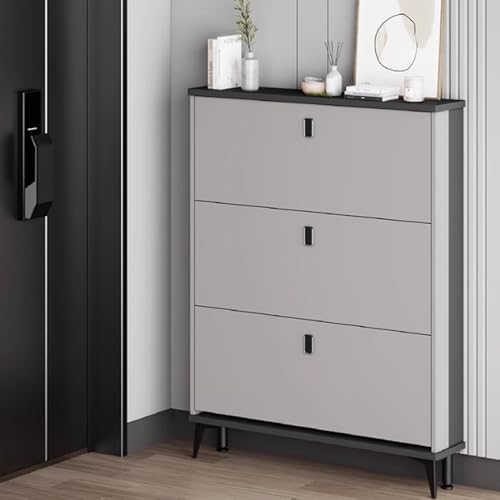 Shoe Rack.Shoe Rack, Solid Wood Flip Down Hidden Shoe Shelves, Multi-Layer Storage Cabinet with 3 Drawers for Entryway, Foyer, Corridor, Bedroom，（Grey，70 * 17 * 118cm/27.6 * 6.7 * 46.5in）