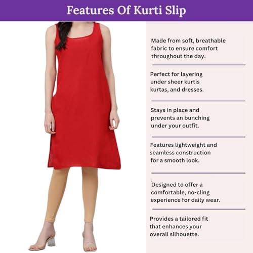 Image of Women's Sleeveless Cotton Inner Slip Dress Round Neck Soft Comfortable Fit Full Length Camisole Innerwear Summer top Undergarment for Girls