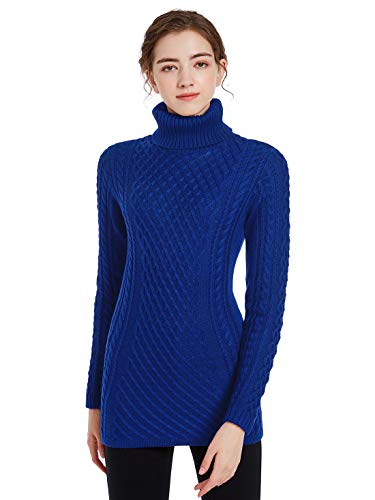 Image of v28 Women's Cotton Turtle Cowl Neck Aran Fishermen Fair Isle Cable Knit Sweater