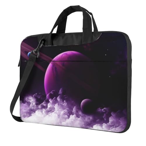 Sac à main pour ordinateur violet avec bandoulière et motif planète mystique