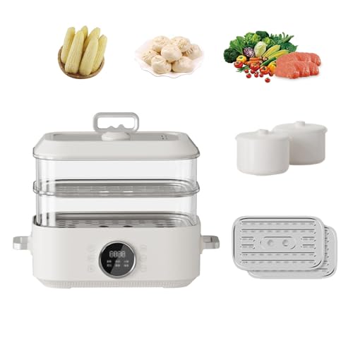 Genérico Vaporera Alimentos con 2 Niveles, Vaporera Eléctrica Acero Inoxidable, Preservación Automática del Calor Calentador Alimentos Desmontable para Cocinar