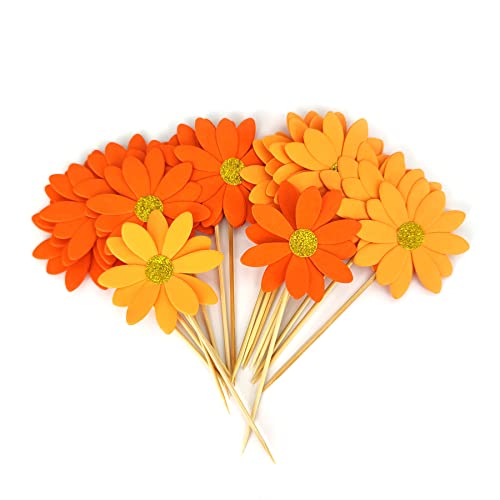 Mybbshower Orange Daisy Party Picks Cupcake Toppers Toothpicks Food Picks Girls Baby Shower Birthday Party Decorations Pack Of 20 (Orange) #TOP9