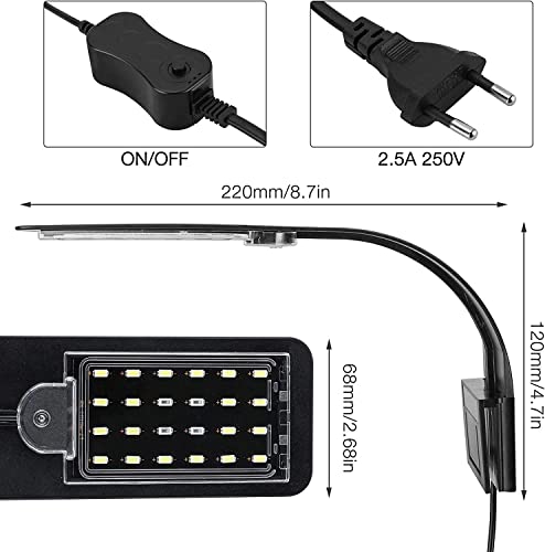 Aquarium LED Beleuchtung Licht, CJBIN Ultradünnes Clip-on Aquarium Lampe mit Weiß und Blaulicht, 10W LED Aquarienleuchte mit EU-Stecker, 24 LEDs Aquarium Licht für Aquarium und Fische Tank Beleuchtung – Bild 6