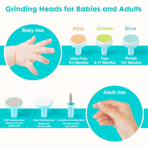 Image of Henrycares Baby Nail Trimmer Electric with Light | Baby Nail Filer & Newborn Nail Cutter Safe | Baby Nail Clipper Electric India, Infant Nail File Machine | Baby Grooming Kit for Toddler & Kids (6 Heads, Multicolor)