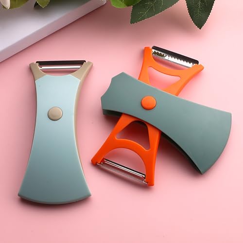 2-in-1 Multifunctional Peeler for Fruits & Vegetables, Dual Sharp Stainless Steel Blades - Rotating Shaft, Double-Sided Pivoting Blades, Peeler for Carrot Potato Melon Gadget Vegetable (Orange)