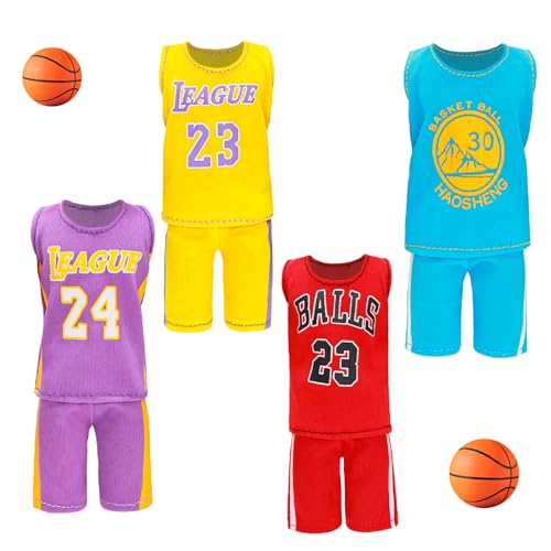 Miunana 6PCS Boy Doll Clothes Fashion Basketball Outfit Sports Suits Casual Wear Top and Pants for 12 Inch Male Dolls (Basketball NOT Include)