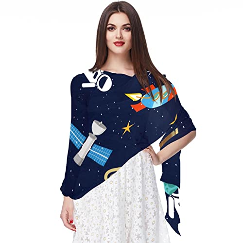 Écharpe en mousseline de soie pour femme avec motif licorne et galaxie multicolore