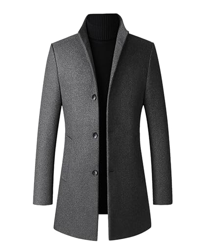 Image of SOMTHRON Men's Trench Coat Wool Blend Slim Fit Top Coat Single Breasted Business Overcoat