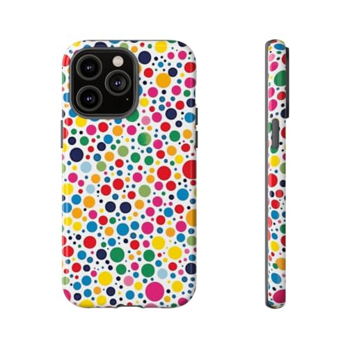 Coque iPhone 14 Pro Max motif pois colorés blanc rigide brillante
