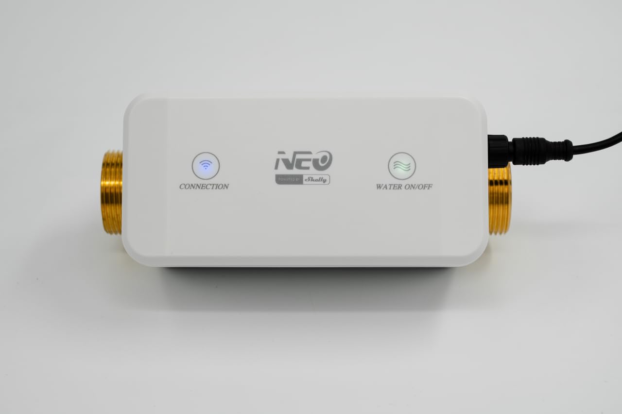 Neo Smart Water Valve NAS-WV02W - Wi-Fi Valvola Intelligente per Acqua Potabile, DN25, IPX7, Monitoraggio del Consumo di Acqua, Misurazione e Monitoraggio ad Ultrasuoni, Shelly Smart Control App