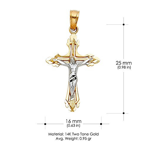 Ioka - 14K Gold Religious Jesus Christ Crucifix Cross Pendant For Necklace or Chain in Two Tone | Small Size Charm3
