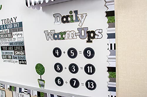 Teacher Created Resources Modern Farmhouse Pennants Die-Cut Border Trim, 35 Feet,Black, Gray, White, Green #TOP2