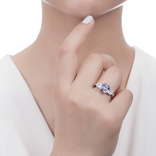 Berricle Sterling Silver 3-Stone Wedding Engagement Rings Purple Asscher Cut Cubic Zirconia Cz Statement Anniversary Ring For Women, Rhodium Plated Size 8 #TOP4