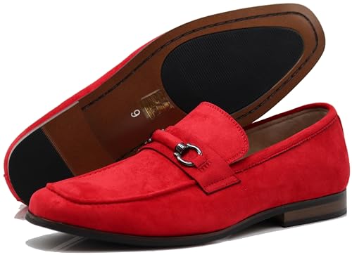 Enzo Romeo MHG Mens Business Casual Formal Vegan Suede Loafers Slip On Driving Dress Shoes (10 Red 01)
