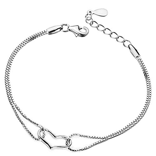Wnlyb Korean Version of Women's Fashion Silver-Plated Bracelets Heart-Shaped Heart-Shaped Bracelet Women European and American Jewelry