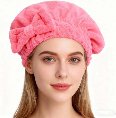 HOPESHINE Microfiber Hair Towel Cap for Women Wet Short or Long Curly Hair Super Absorbent Turbans Anti Frizz Great Gift for Women and Girls (Black+Rose red, 2) by HOPESHINE - Used condition - Image 3