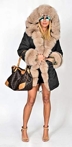 Roiii Womens Hooded Camouflage Warm Winter Coats Faux Fur Jacket Parka Overcoat(3X-Large,Black Milk) #TOP3