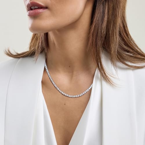 Belacqua 2 Carat Round Lab Grown Diamond Tennis Necklaces in Sterling Silver, Chain Length 16.5 Inches, Round Cut 3.7 mm, J-K Color, I1-I2 Clarity, 75% Diamond Coverage, Gift Box Included2