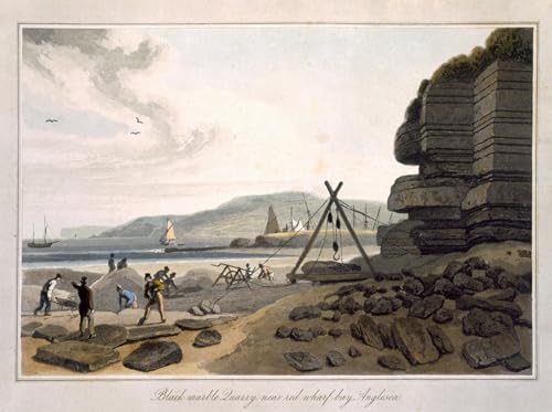 Tableau abstrait William Daniell peinture murale nordique marbre noir de Red Wharf Bay 60x90cm